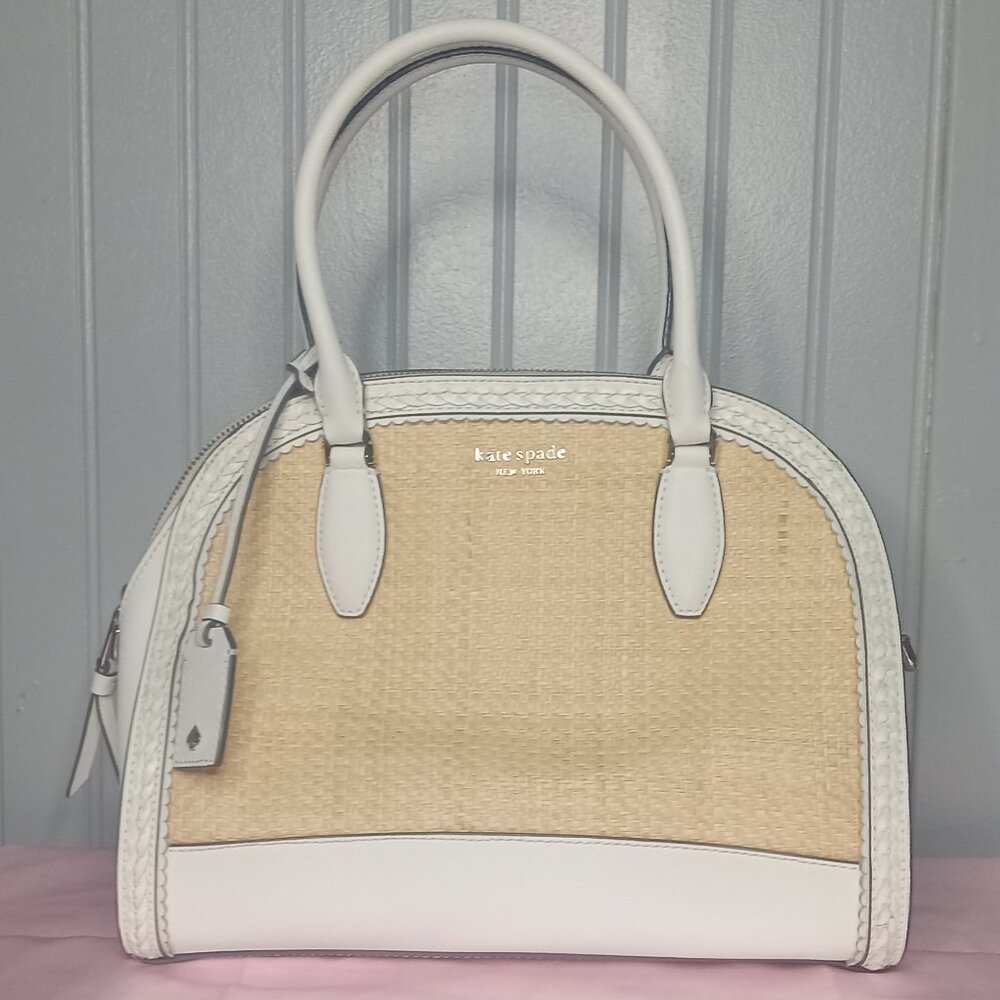 kate spade White and Natural Straw Dome Satchel